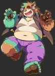  2020 absurd_res anthro bakedanooki belly bottomwear brown_body brown_fur bulge canid canine clothing costume fur halloween hi_res holidays humanoid_hands kemono male mammal navel overweight overweight_male pants raccoon_dog solo tanuki 