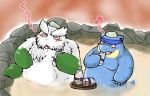  2011 abomasnow anthro bathing belly blastoise blue_body blush duo eyes_closed fan_character fur green_body green_fur kemono nintendo overweight pok&eacute;mon pok&eacute;mon_(species) snow_utamaru video_games water white_body white_fur 