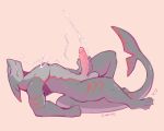  anthro blush bodily_fluids cum cum_on_self cumshot ejaculation eyes_closed fish garmr_imakoo genital_fluids genitals hi_res humanoid_genitalia humanoid_penis looking_pleasured lying male marine markings on_back penis shaking shark solo tohfu 