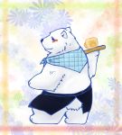  2012 anthro apron blush butt clothed clothing fur kemono male mammal polar_bear shirokuma shirokuma_cafe slightly_chubby snow_utamaru solo ursid ursine white_body white_fur 
