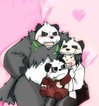  2013 anthro belly black_body black_fur blush brown_body brown_fur clothing duo eyes_closed fur hat headgear headwear hug human kemono mammal nintendo overweight pancham pangoro pok&eacute;mon pok&eacute;mon_(species) shiny_pok&eacute;mon sitting snow_utamaru video_games white_body white_fur 