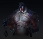  anthro claws collar fangs gills glowing glowing_eyes holding_collar holding_leash holding_object leash leviathan luluthir male monster muscular scar sea_creature solo 