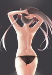  1girl adjusting_hair amatsukaze_(kantai_collection) arms_up ass back black_panties from_behind grey_background grey_hair hair_tubes kantai_collection long_hair moose_(moosemitchell2) panties simple_background solo topless two_side_up underwear 