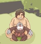  2013 anthro asian_clothing belly blush clothing duo east_asian_clothing excadrill eyes_closed fundoshi hug human japanese_clothing kemono male mammal navel nintendo nipples overweight overweight_male pok&eacute;mon pok&eacute;mon_(species) sitting snow_utamaru underwear video_games 