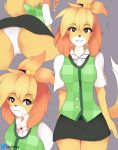  absurd_res animal_crossing anthro butt canid canine canis clothed clothing domestic_dog female fur hi_res isabelle_(animal_crossing) looking_at_viewer mammal nintendo simple_background skyversa solo underwear video_games yellow_body yellow_fur 