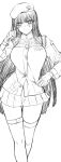  1girl absurdres bangs beret blunt_bangs blush closed_mouth commentary_request eyebrows_visible_through_hair facial_mark feet_out_of_frame girls_frontline gloves greyscale hair_between_eyes hat highres hk416_(girls_frontline) jacket kojima_(blue_stardust) long_hair long_sleeves looking_at_viewer monochrome simple_background sketch skirt smile solo teardrop thighhighs white_background 