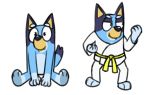  anthro bluey bluey_(bluey) bluey_(show) canid canine canis domestic_dog female fur karate mammal pokefound smile solo 
