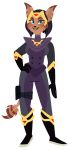  2019 alpha_channel anthro armor black_hair boots bottomwear brown_body brown_fur brown_inner_ear brown_markings cazar_(ratchet_and_clank) clothing ear_markings facial_markings female fingers footwear fur gold_(metal) hair head_markings hi_res lips long_tail mammal markings pants ratchet_and_clank sasha_phyronix sony_corporation sony_interactive_entertainment trishabeakens video_games 