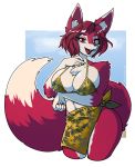  2020 alpha_channel anthro big_breasts bikini bikini_top black_lips breasts canid canine chest_tuft clothing countershading female fox fur hair kdhynamo lips mammal red_body red_eyes red_fur red_hair regys_(carp) sarong simple_background smile solo swimwear transparent_background tuft white_countershading 