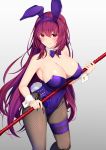  animal_ears bunny_ears bunny_girl fate/grand_order fishnets garter namaponpon_00 no_bra pantyhose scathach_(fate/grand_order) weapon 