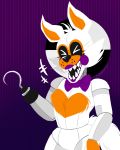  ambiguous_gender animatronic anthro black_nose black_sclera bow_tie canid canine cheek_tuft chest_tuft endlessapis eyes_closed facial_tuft fingers five_nights_at_freddy&#039;s five_nights_at_freddy&#039;s_world fox freckles fur head_tuft hi_res hook laugh lipstick lolbit_(fnaf) machine makeup mammal orange_body orange_fur orange_inner_ear robot sharp_teeth sister_location teeth tuft video_games white_body white_fur 