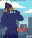  absurd_res anthro avian beak bird building canid canine canis city english_text erection falco_lombardi feathers fox fox_mccloud genitals group hi_res macro male male/male mammal nintendo penis popdroppy star_fox text video_games wolf wolf_o&#039;donnell 