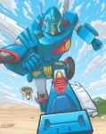  1boy clenched_hand cloud day desert dome glint hover_vehicle jiron_amos landship mecha outdoors sentou_mecha_xabungle spoonyliger xabungle_(mecha) 