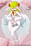  2:3 breasts convenient_censorship eyes_closed female fuf gardevoir green_hair hair hair_covering_breasts hi_res humanoid nintendo not_furry nude open_mouth partially_submerged pok&eacute;mon pok&eacute;mon_(species) pregnant solo video_games white_body 