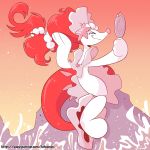  1:1 anthro female fuf fur hair hand_mirror hi_res marine nintendo nude outside pok&eacute;mon pok&eacute;mon_(species) primarina red_hair solo text url video_games water white_body white_fur 