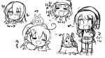  5girls ahoge bangs beret braid chibi closed_eyes commentary_request eighth_note eyebrows_visible_through_hair french_braid greyscale hair_between_eyes hat heart heart_ahoge hololive hololive_english hololive_indonesia laughing monochrome moona_hoshinova multiple_girls musical_note ninomae_ina&#039;nis oozora_subaru peaked_cap shirakami_fubuki_(artist) sidelocks simple_background sketch swept_bangs the_legend_of_zelda the_legend_of_zelda:_the_wind_waker watson_amelia white_background yukihana_lamy 