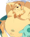  0119_muu 2020 anthro belly blush canid canine canis clothing cu_sith_(tas) domestic_dog hi_res kemono male mammal one_eye_closed overweight overweight_anthro overweight_male solo tokyo_afterschool_summoners underwear undressing video_games wink 