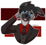  2017 alpha_channel anthro blue_eyes canid canine canis clothed clothing digital_drawing_(artwork) digital_media_(artwork) domestic_dog formal fur hair husky leafycrown looking_at_viewer male mammal necktie nordic_sled_dog open_mouth red_clothing red_shirt red_topwear ruben_the_husky shirt simple_background smile solo spitz suit teeth tongue topwear 