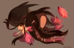  bluekomadori commentary gem gen_3_pokemon grey_background highres mawile mega_mawile mega_pokemon mega_sableye open_mouth outstretched_arms pokemon pokemon_(creature) red_eyes sableye sharp_teeth teeth tongue watermark web_address 