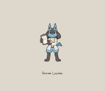  2020 ambiguous_gender anthro chest_spike clipboard clothing coat cute_face doctor english_text gesture grey_background hand_spike hi_res lab_coat looking_at_viewer lucario nintendo pointing pok&eacute;mon pok&eacute;mon_(species) simple_background smile solo spikes spikes_(anatomy) sqshiiijelly standing text topwear video_games 