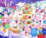  blue_eyes candy chandelier chandelure cleffa commentary_request cottonee cup cupcake dedenne eating fangs food gen_1_pokemon gen_2_pokemon gen_3_pokemon gen_4_pokemon gen_5_pokemon gen_6_pokemon highres holding holding_spoon indoors jigglypuff marill mime_jr. mr._mime open_mouth paws pikachu pokemon pokemon_(creature) pouring ralts riding_pokemon shiori_(xxxsi) sitting smile snubbull sparkle spoon star_(symbol) swirlix sylveon teacup teapot togekiss tongue tongue_out vanillite 