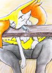  2020 ambiguous_gender big_ears black_eyes blush bodily_fluids braixen chest_tuft eiroru fluffy fluffy_tail front_view fur furniture hi_res hip_tuft ill inner_ear_fluff long_tail looking_at_viewer mammal multicolored_body multicolored_fur multicolored_tail nintendo object_in_mouth pink_tongue pok&eacute;mon pok&eacute;mon_(species) portrait saliva scientific_instrument seat semi-anthro shoulder_tuft simple_background sitting solo sweat thermometer thigh_gap tongue traditional_media_(artwork) tuft video_games weather_instrument white_body white_fur 