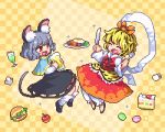  animal_ears apple blonde_hair cake cropped dress drink fang food fruit gray_hair kumamoto_(bbtonhk2) mousegirl nazrin red_eyes shirt short_hair skirt socks strawberry tail toramaru_shou touhou waifu2x 