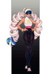  1girl arms_(game) bangle black_footwear black_pants bracelet dark_skin dmitriy_samarkin earrings full_body hands_on_hips jewelry long_hair mask pants red_nails sleeveless solo standing twintails twintelle_(arms) very_long_hair 