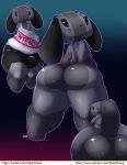  2020 absurd_res animate_inanimate anthro balls big_balls big_butt big_penis bulge butt canid clothing genitals girly hi_res huge_balls huge_penis looking_at_viewer looking_back maehdoggie male mammal nintendo nintendo_switch nude penis solo switch_dog text url video_games 