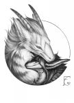  2020 dragon felangrey fur furred_dragon hair hi_res horn monochrome smile traditional_media_(artwork) 