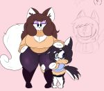  anthro big_breasts breasts canid canine canis domestic_cat domestic_dog felid feline felis female huge_breasts hugging_legs jdkdoodles male mammal petting thick_thighs 