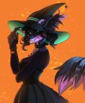  2020 4_fingers anthro black_hair breasts canid canine clothed clothing digital_media_(artwork) female fingers fox green_eyes hair mammal orange_background rayley simple_background smile solo 