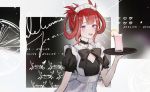  1girl atelier_live character_name copyright_name crab english_commentary hair_rings holding holding_tray kani_kanizawa looking_down maid maid_headdress official_art open_mouth red_hair second-party_source solo tray virtual_youtuber yueko_(jiayue_wu) 