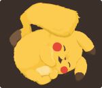  brown_background closed_eyes detective_pikachu detective_pikachu_(character) gen_1_pokemon lying no_headwear no_humans on_side open_mouth pikachu pokemon pokemon_(creature) rizu_(rizunm) simple_background sleeping solo twitter_username 