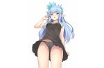  aliasing aqua_eyes aqua_hair blush cameltoe dress erin_(granblue_fantasy) granblue_fantasy long_hair panties pointed_ears rasahan skirt_lift summer_dress underwear upskirt white 