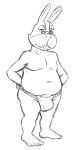 age_difference anthro asian_clothing barefoot black_and_white buckteeth bulge clothed clothing east_asian_clothing eyewear fundoshi glasses hands_on_hips japanese_clothing lagomorph leporid male mammal monochrome navel nintendo older_male overweight overweight_anthro overweight_male peppy_hare rabbit simple_background sketch solo star_fox teeth thegreatmatsutzu topless underwear video_games white_background 