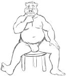  anthro asian_clothing barefoot black_and_white botan_akagane bulge clothed clothing east_asian_clothing eyebrows eyewear fundoshi furniture glasses japanese_clothing male mammal monochrome morenatsu open_mouth simple_background sketch solo stool suid suina sus_(pig) teeth_showing thegreatmatsutzu thick_eyebrows topless underwear video_games visual_novel white_background wild_boar 