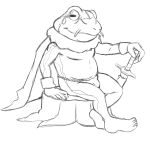  amphibian anthro asian_clothing barefoot black_and_white bulge cape chrono_trigger clothed clothing east_asian_clothing frog fundoshi glenn_(chrono_trigger) japanese_clothing male melee_weapon monochrome simple_background sitting sketch solo square_enix sword thegreatmatsutzu topless tree tree_trunk underwear video_games weapon white_background 
