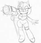 amy_rose anthro armwear bodysuit boots breasts clothing eulipotyphlan eyelashes female footwear front_view hammer hedgehog legwear mammal monochrome narrowed_eyes omegasunburst pose rouge_the_bat sketch skinsuit small_waist sonic_the_hedgehog_(series) source_request thigh_boots thigh_highs tight_clothing tools wide_hips 