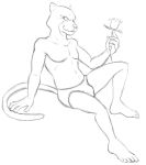  anthro barefoot black_and_white briefs bulge clothed clothing felid hand_on_ground male mammal monochrome nintendo panther_caroso pantherine rose_(disambiguation) scar simple_background sitting sketch solo star_fox thegreatmatsutzu topless underwear video_games white_background 