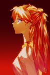  1girl bangs blue_eyes closed_mouth eyebrows_visible_through_hair from_side gradient gradient_background hair_between_eyes hair_ornament highres kaminari_s long_hair neon_genesis_evangelion orange_hair profile red_background shiny shiny_hair solo souryuu_asuka_langley tied_hair upper_body very_long_hair 