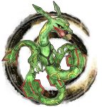  black_sclera claws commentary_request dated dragon eastern_dragon fang full_body gen_3_pokemon kanna_(kan419_k) legendary_pokemon looking_at_viewer no_humans open_mouth pokemon pokemon_(creature) rayquaza skin_fang solo watermark yellow_eyes 