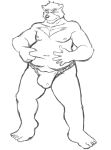  anthro asian_clothing barefoot black_and_white bulge clothed clothing east_asian_clothing fundoshi japanese_clothing juuichi_mikazuki male mammal monochrome morenatsu navel nipples obese obese_anthro obese_male open_mouth overweight overweight_anthro overweight_male pulling_belly simple_background sketch solo teeth_showing thegreatmatsutzu topless underwear ursid video_games visual_novel white_background 