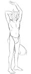  anthro asian_clothing barefoot black_and_white bulge canid canine canis clothed clothing east_asian_clothing eyes_closed facial_hair fundoshi hands_above_head japanese_clothing male mammal monochrome mustache old_male simple_background sketch solo thegreatmatsutzu topless underwear white_background wolf 