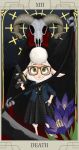  2016 anthro bottomwear bovid caprine card clothed clothing dawn_bellwether disney duo eyewear flower fully_clothed gae_bob9469 glasses green_eyes hi_res holding_object holding_weapon mammal melee_weapon plant polearm scythe sheep skirt tarot_card weapon zootopia 