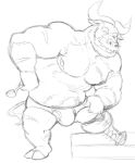  ahab_(tas) anthro beard black_and_white briefs bulge clothing facial_hair male monochrome mustache nipples one_eye_closed overweight overweight_anthro overweight_male pipe simple_background sketch solo thegreatmatsutzu underwear white_background wink 