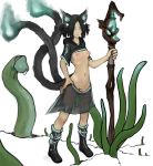  animal_humanoid black_hair blue_eyes bodily_fluids boots bottomwear breasts cat_humanoid clothed clothing cum cum_drip dripping felid felid_humanoid feline feline_humanoid female footwear genital_fluids genitals glowing glowing_eyes hair hi_res humanoid looking_at_viewer magic_user mammal mammal_humanoid multi_tail navel nipples partially_clothed penis_tentacles pussy skirt skirt_pull slim small_breasts small_waist solo staff standing syvaron tentacles translucent translucent_clothing 
