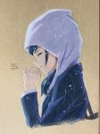  1girl 2020 absurdres amano_hina_(tenki_no_ko) blue_hair blue_jacket closed_eyes colored_pencil_(medium) cropped_torso dated from_side hands_clasped highres hood hood_up hooded_sweater jacket long_hair long_sleeves own_hands_together part66175290 profile shiny shiny_hair signature solo sweater tenki_no_ko traditional_media upper_body white_sweater 