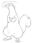 anthro black_and_white cigarette clothing crossed_arms footwear frown iwashi male mammal monochrome mustela mustelid musteline sandals simple_background sketch smoking solo thegreatmatsutzu white_background 