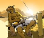  anthro bay clothing equid equine fishing_rod guitar horse lake male mammal musical_instrument plucked_string_instrument relaxing rick_griffin sitting solo string_instrument 